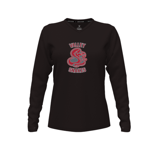 [FTLVCFBK-FYXS-LOGO2] Decker Comfort T-Shirt (Female Youth XS, Black, V Neck, Logo 2, Long Sleeve)