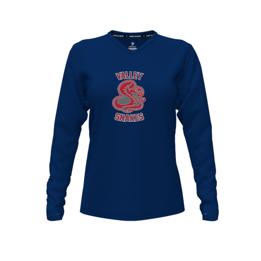 [FTLVCFNV-FYXS-LOGO2] Decker Comfort T-Shirt (Female Youth XS, Navy, V Neck, Logo 2, Long Sleeve)