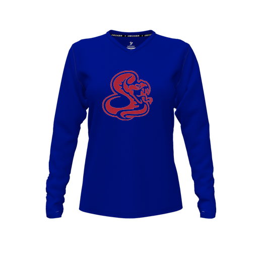 [FTLVCFRY-FYXS-LOGO1] Decker Comfort T-Shirt (Female Youth XS, Royal, V Neck, Logo 1, Long Sleeve)
