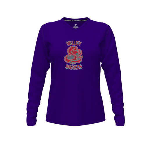 [FTLVCFPP-FYXS-LOGO2] Decker Comfort T-Shirt (Female Youth XS, Purple, V Neck, Logo 2, Long Sleeve)