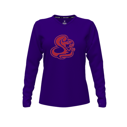 [FTLVPTPP-FYXS-LOGO1] Decker Performance T-Shirt (Female Youth XS, Purple, V Neck, Logo 1, Long Sleeve)